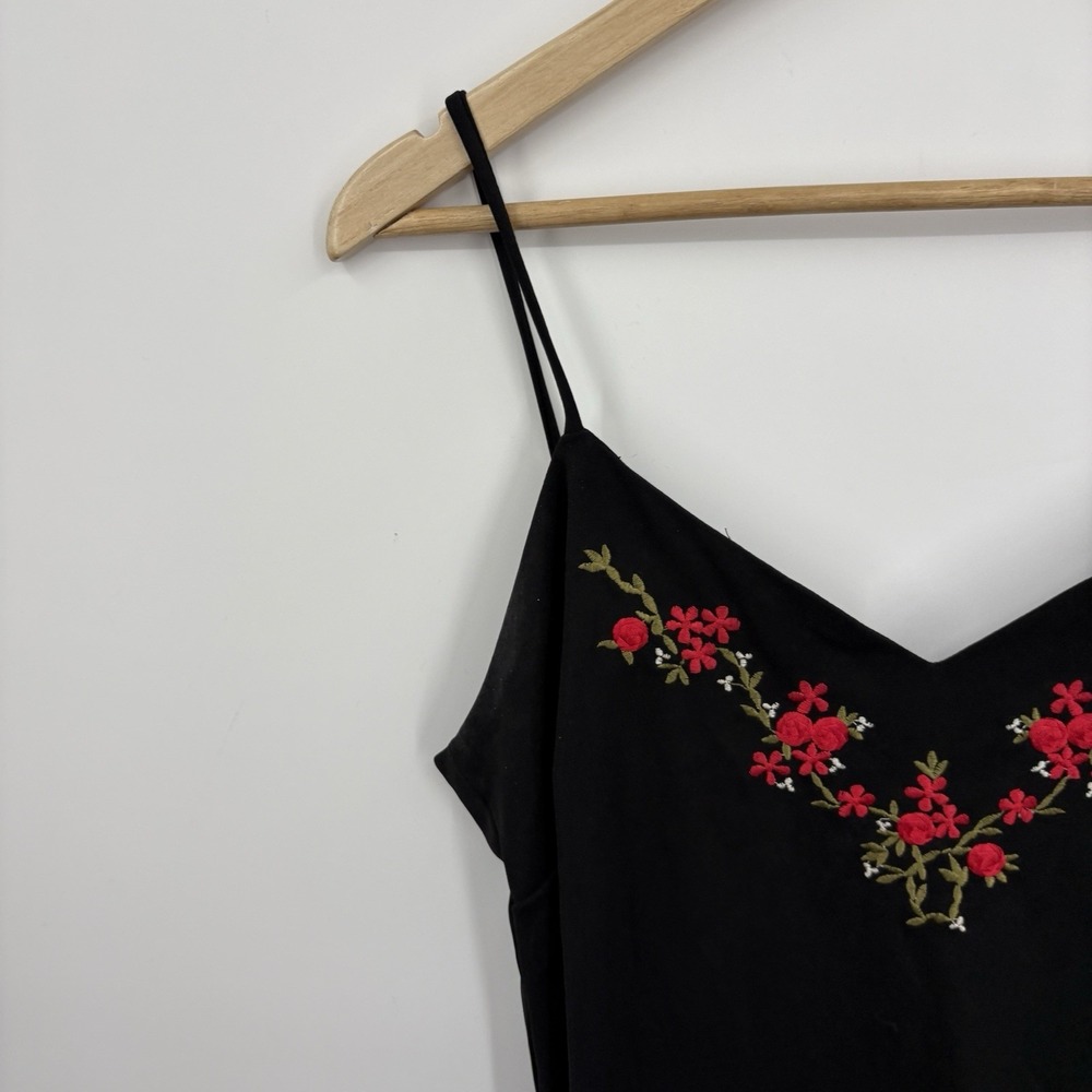 Vintage 90s Y2K Slip Dress 6 Whimsigoth Floral Embroidered Dark Fairy Bias Midi - Picture 3 of 11